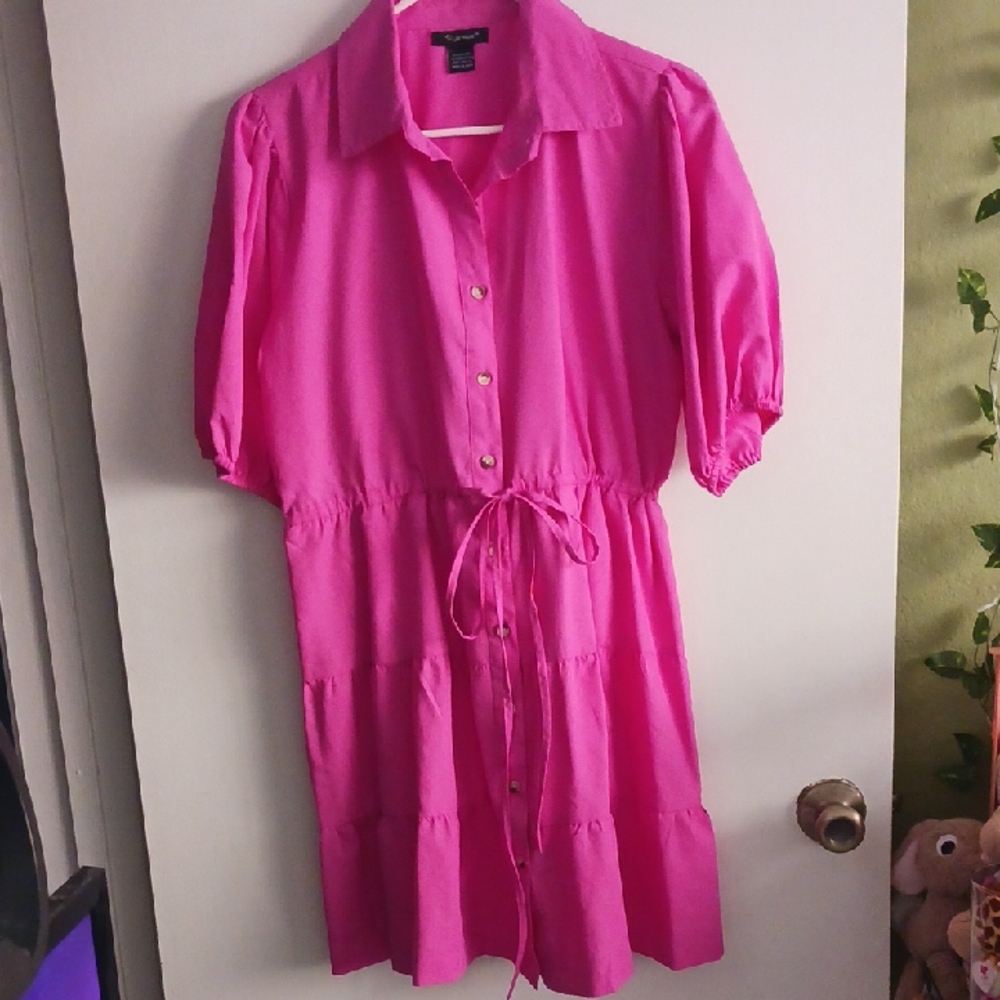 Dark Pink Tie At Waist Dress